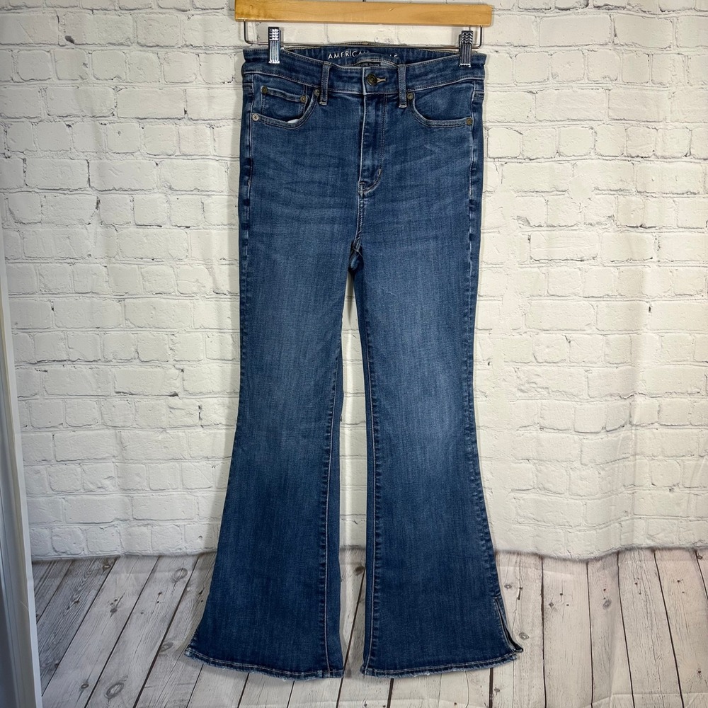 American Eagle Next Level Stretch High Rise Flare Jeans Medium Wash Women Size 8